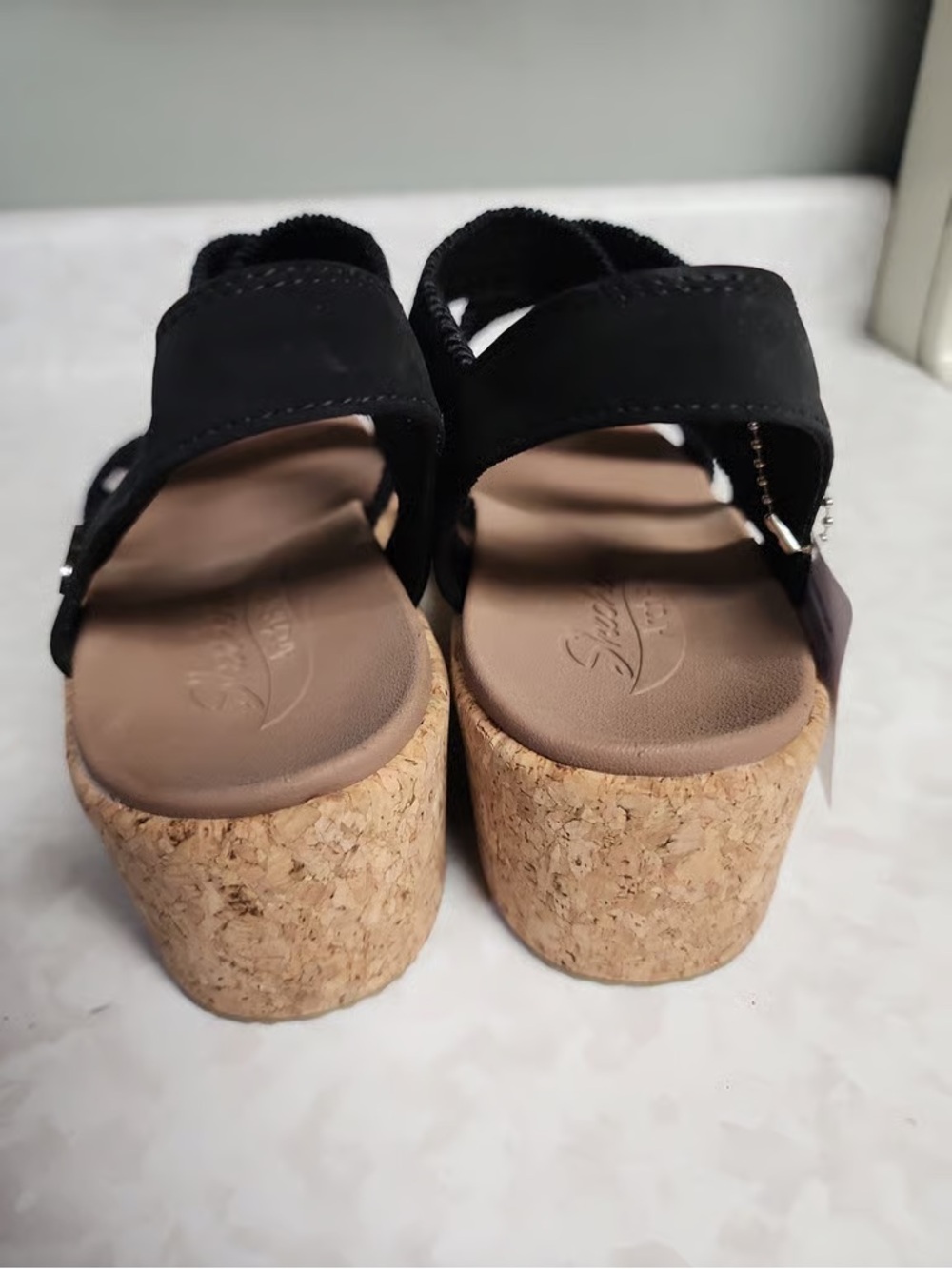 Time and Tru Black Cork Wedge Sandals